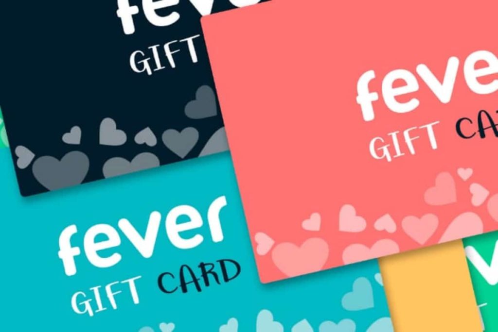 Three Fever gift cards in different colours. 