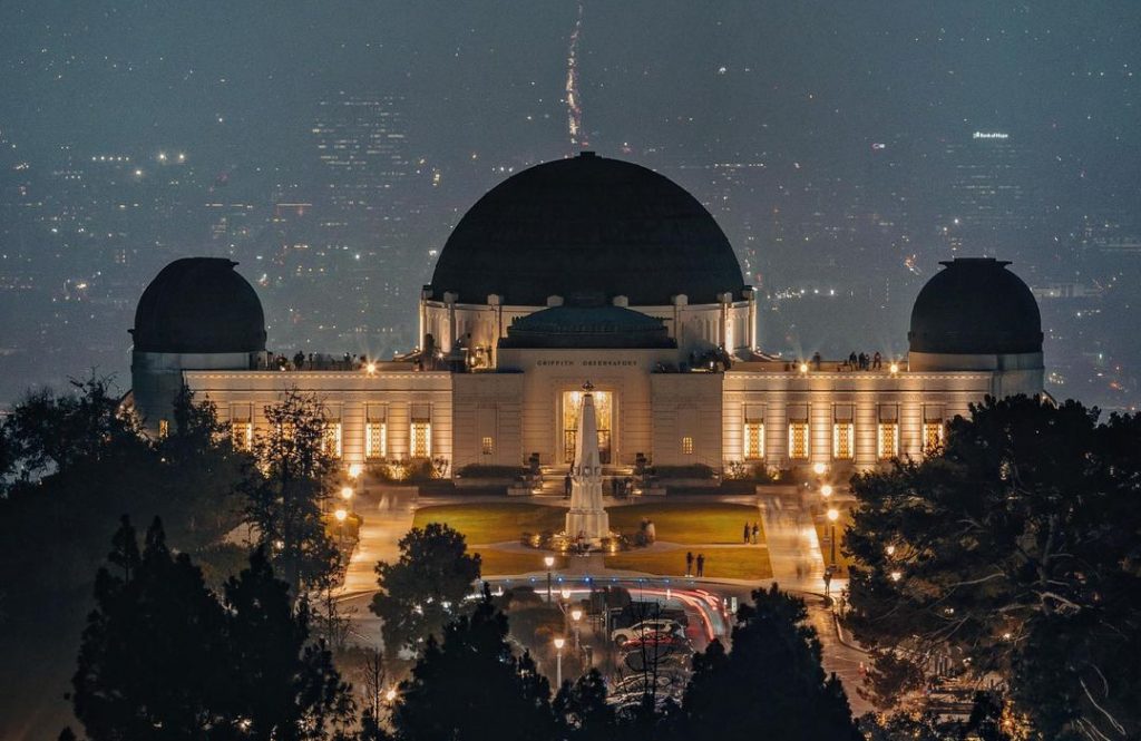An aerial shot of Griffith Obervatory, one our perfect date ideas in Los Angeles