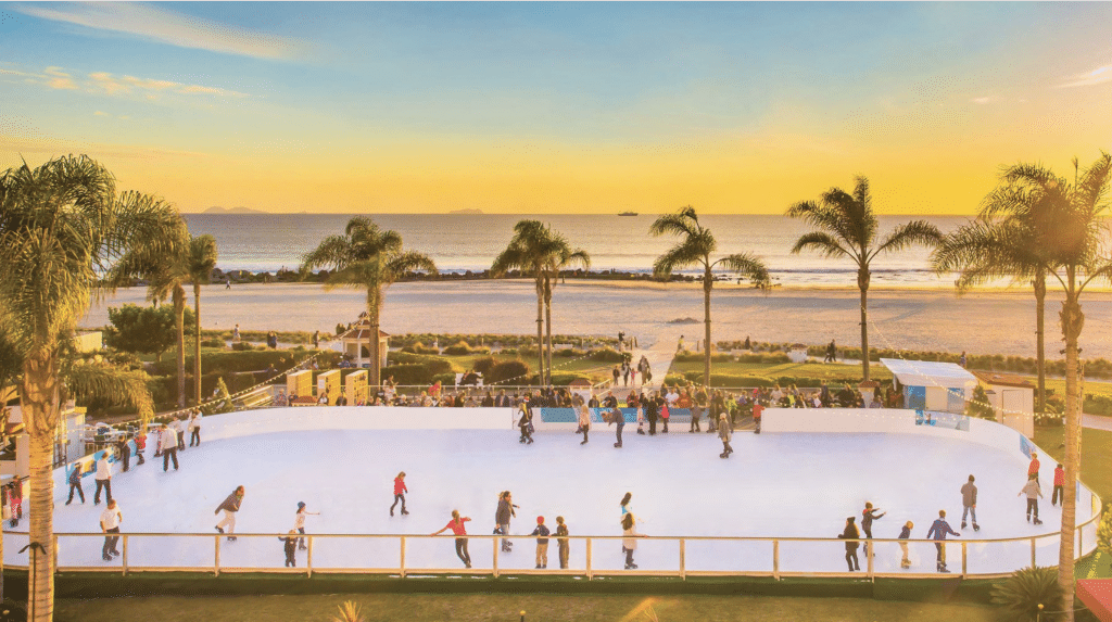 Beachfront ice skating in SoCal is the perfect for a winter date idea around Los Angeles. 