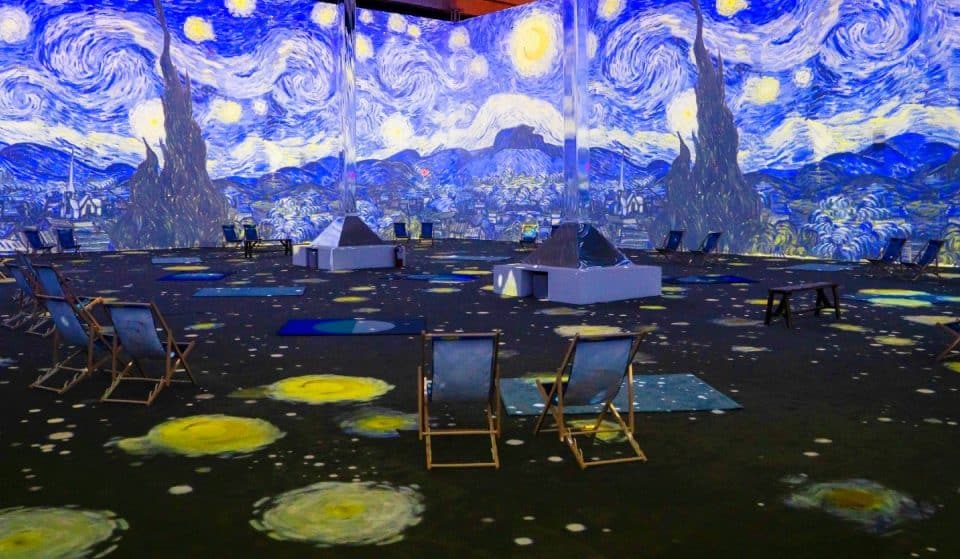 Photo of " Starry Night" at the immersive Van Gogh exhibition in NYC