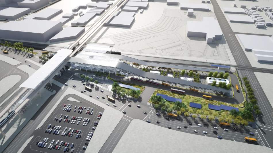 Birds eye view rendering of the lax metro rail station