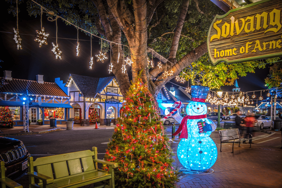 Solvang decorated in Christmas Decor is one of the best holiday events for kids in la