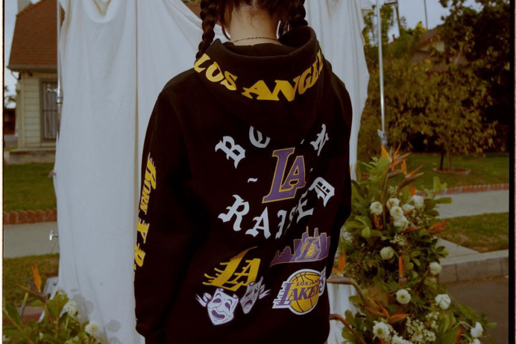 Born X Raised and Lakers collaborated hooded sweatshirt