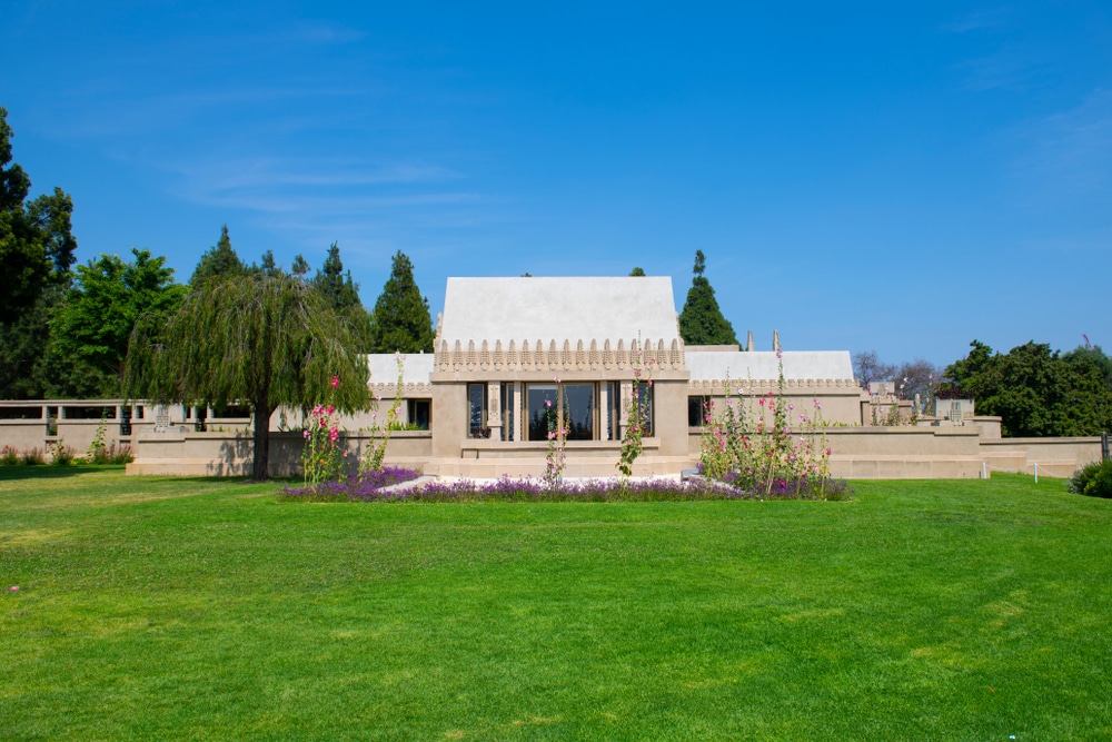 Front lawn of the Hollyhock House Frank Lloyd Wright