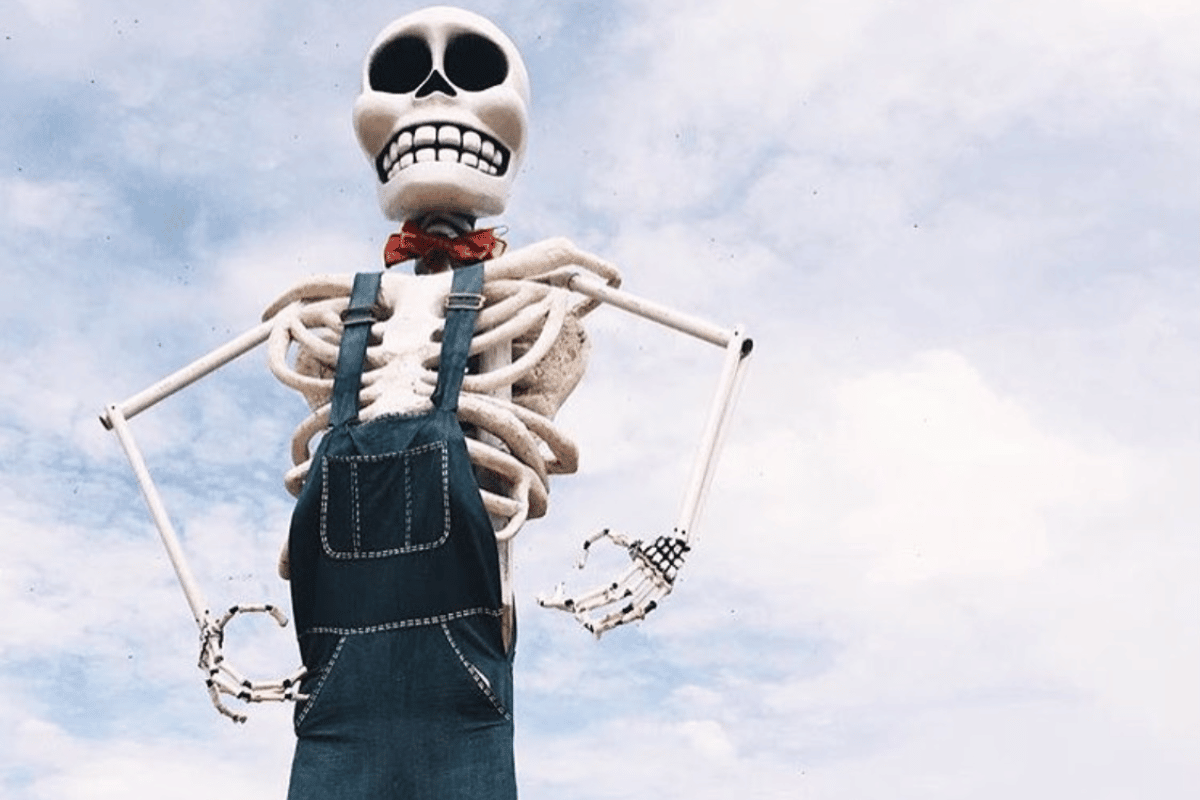 Mr. Bones, a skeleton in overalls