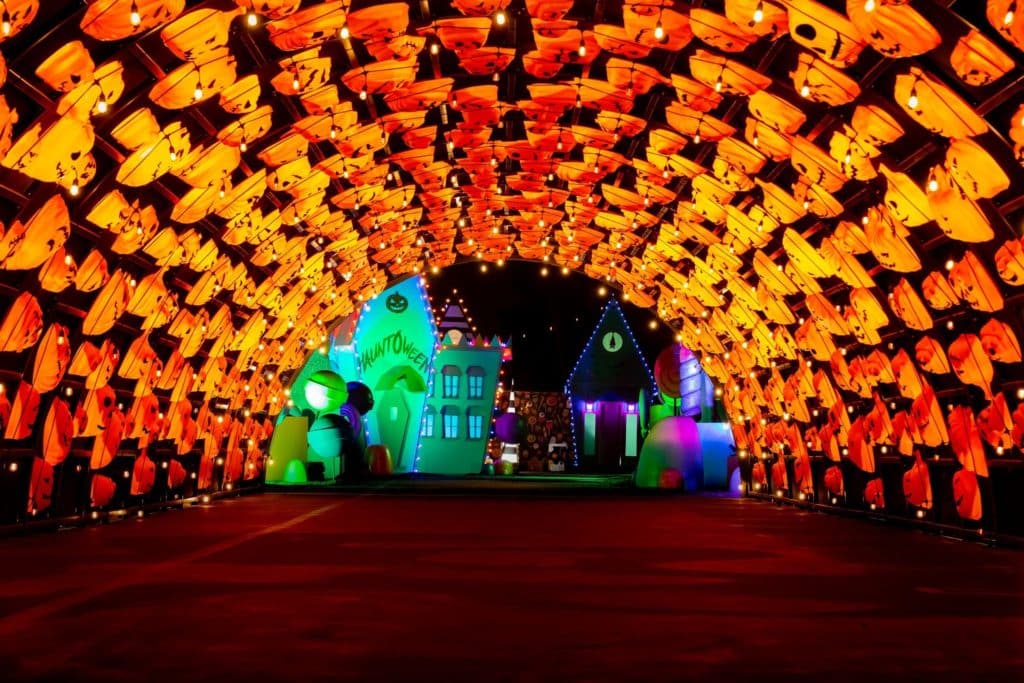 A tunnel of illuminated pumpkins at Haunt O Ween