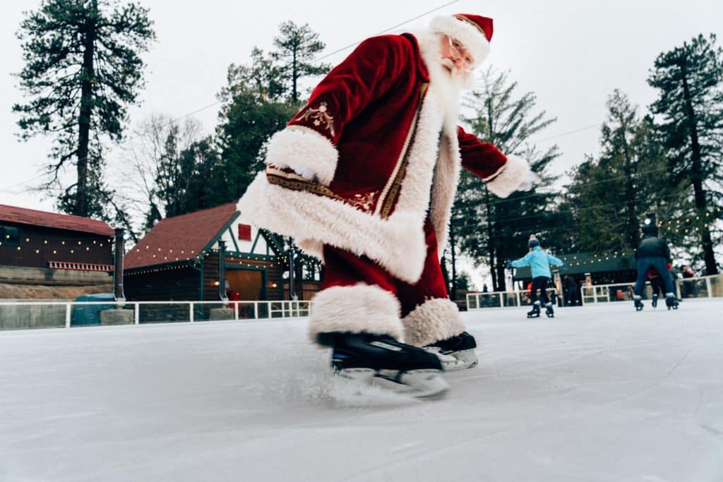 Santa ice skating in Lake Arrowhead near L.A.