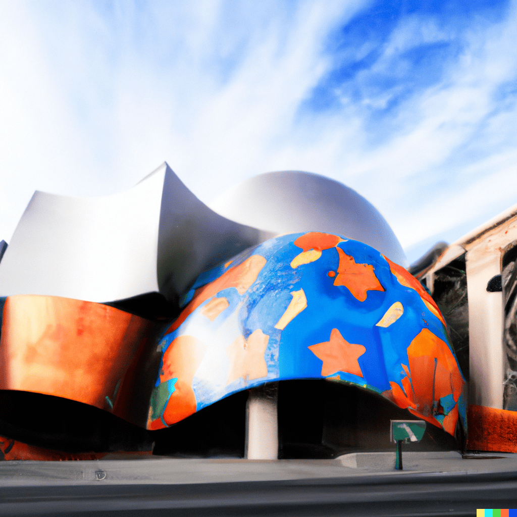 AI's impression of Walt Disney Concert Hall painted by famous artist