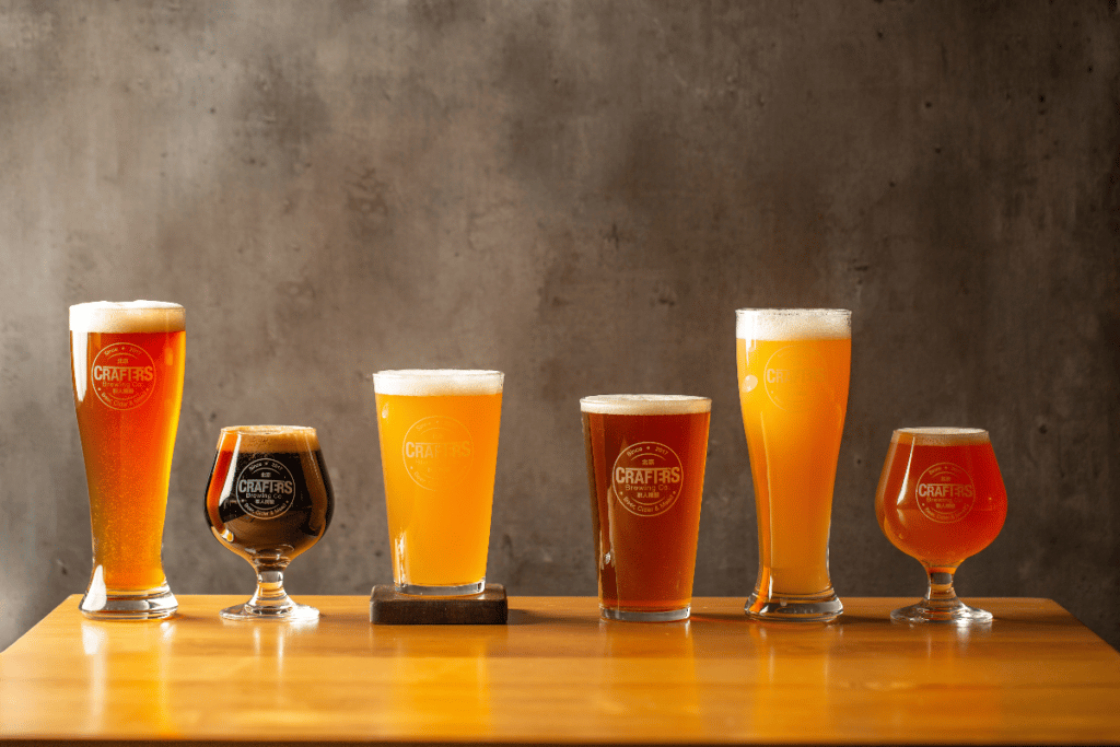 A line of craft beers