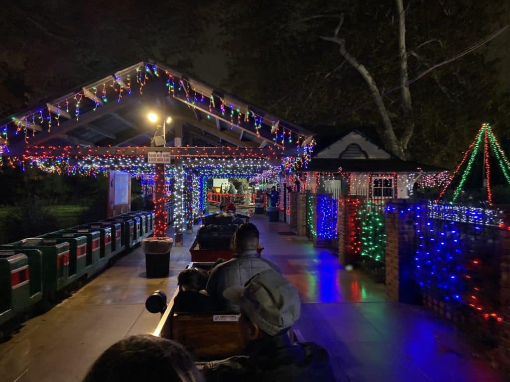 View of passengers onboard the Griffith Park Holiday Train.