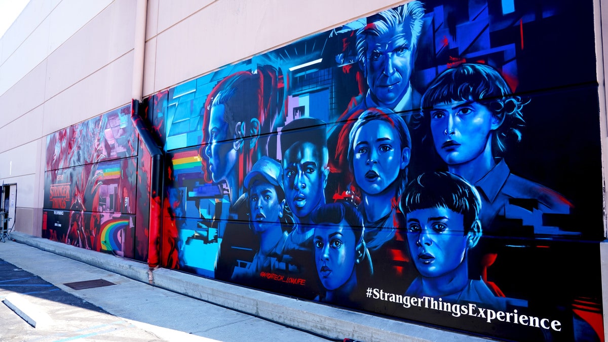A Stranger Things mural showing the characters of the show