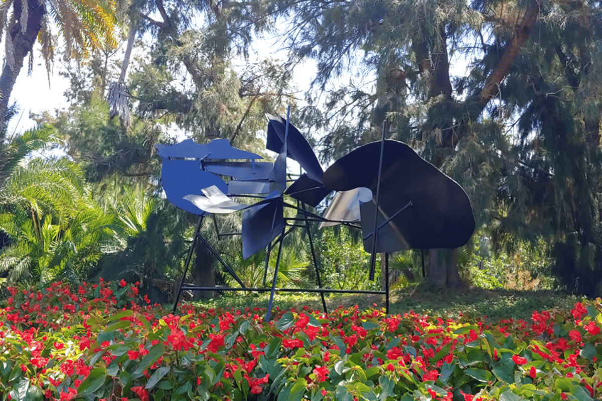 A sculpture in a garden