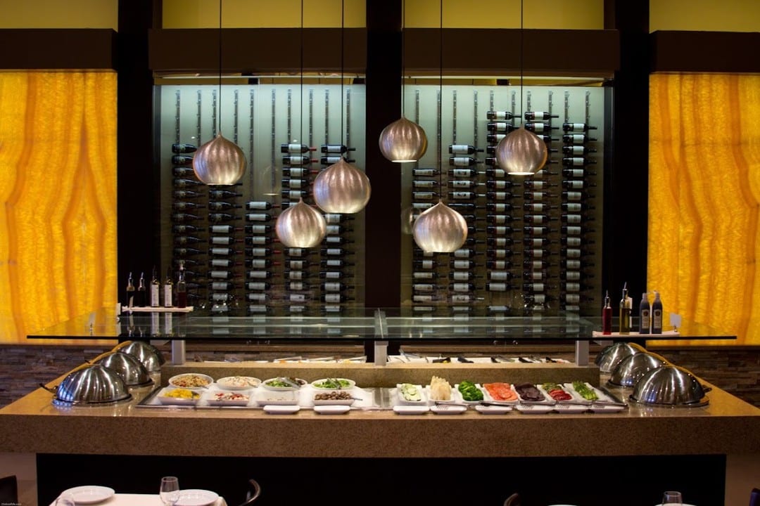 interior shot of a buffet table in M Grill, Los Angeles