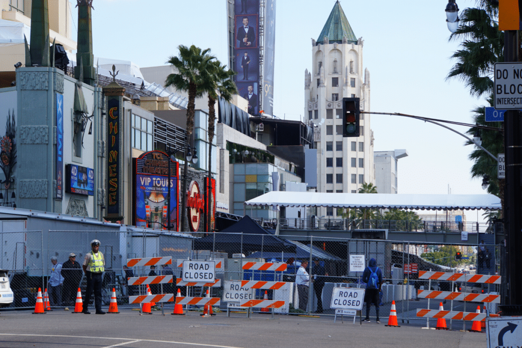 Orange and Hollywood Blvd in preparations for the Oscars: Academy Awards
