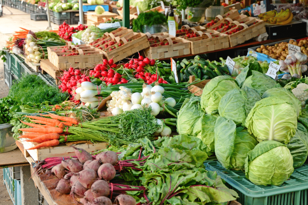 Fresh produce on display at a Farmer's Market