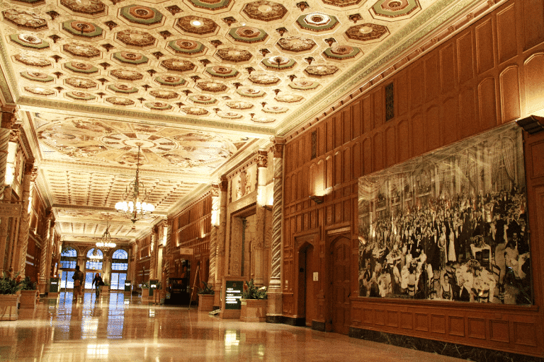 An ornate hallway of the Biltmore Hotel