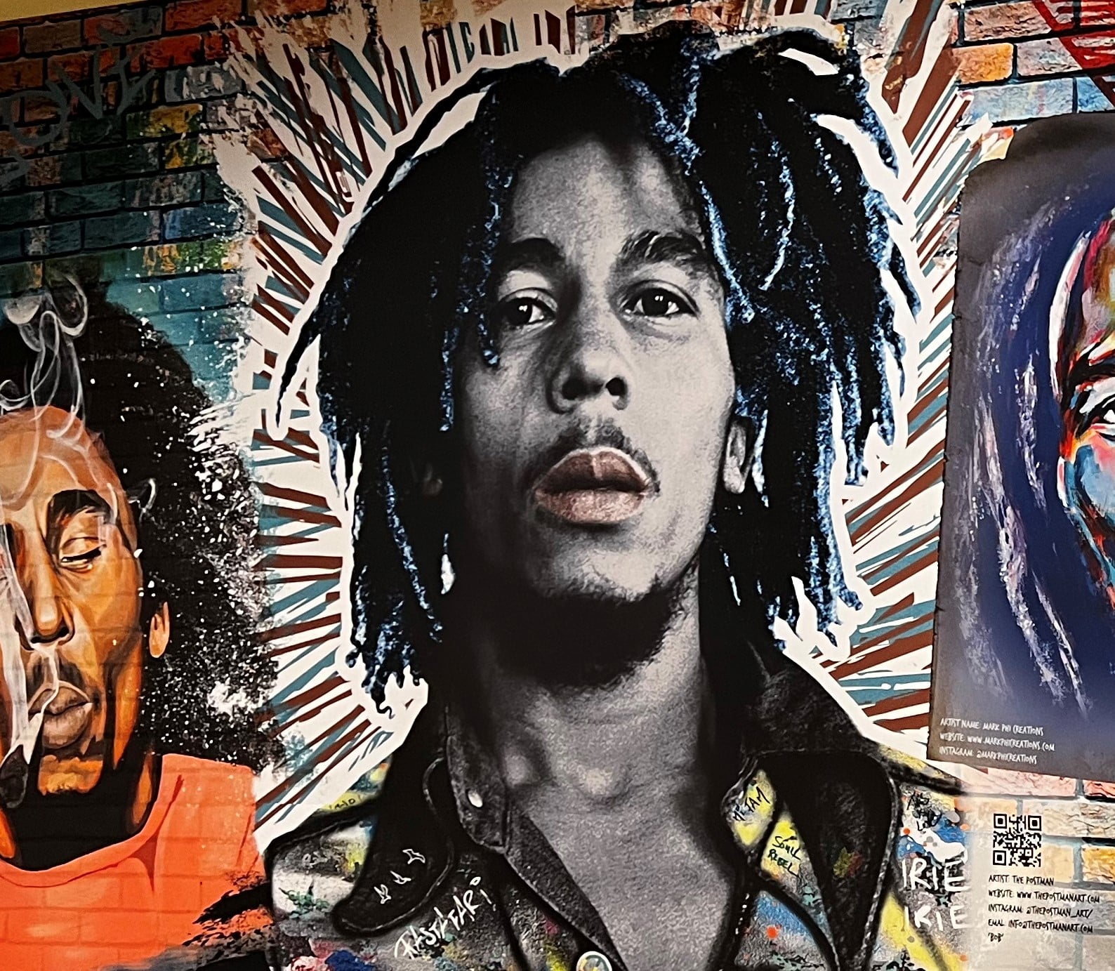 A stylized painting of Bob Marley