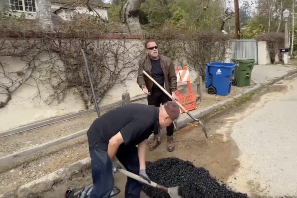 Arnold Schwarzenegger Fills ‘Giant Pothole,’ That Ended Up Being A Gas Company Service Tench
