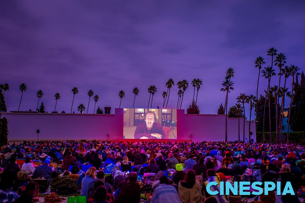 An outdoor movie screening hosted by Cinespia at the Hollywood Forever Cemetery. 