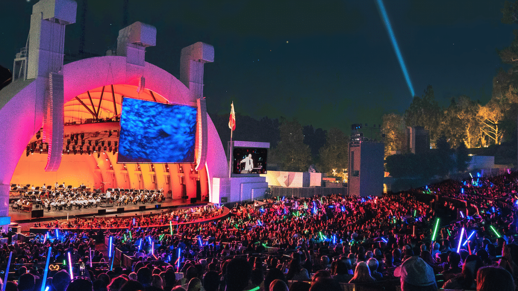 An outdoor movie screening at The Hollywood Bowl.