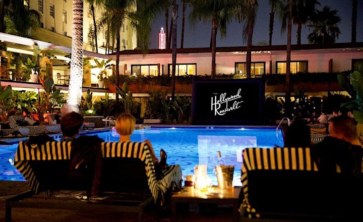 Tropicana movie nights next to the pool at the Hollywood Roosevelt Hotel.