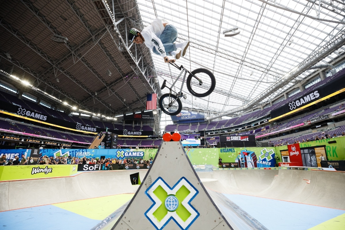 An athlete performs tricks at X Games