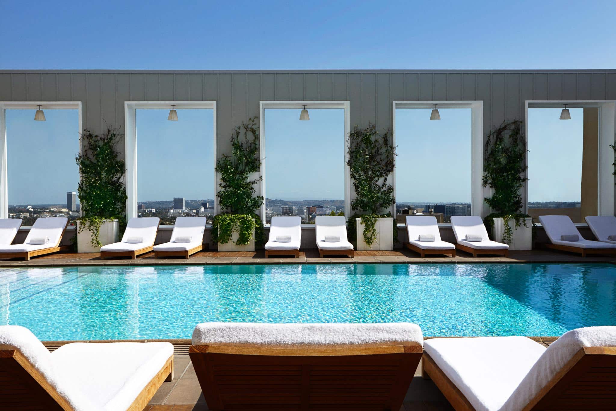 A shot of the pristine pool at The Mondrian Hotel in Los Angeles.