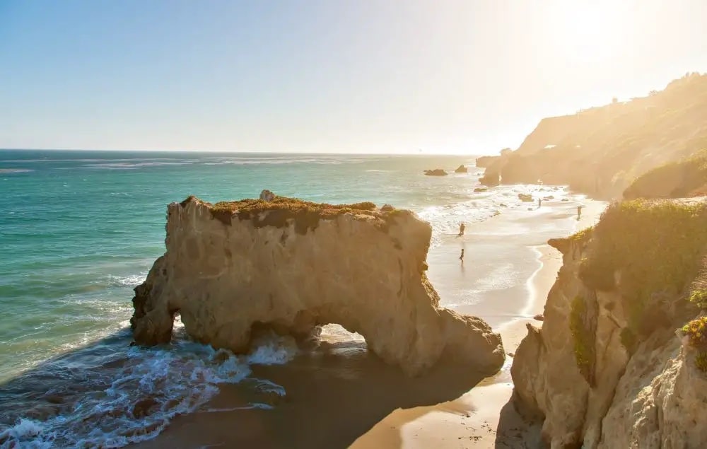 The stunning rock formations along the shore of Matador State Beach in Malibu.