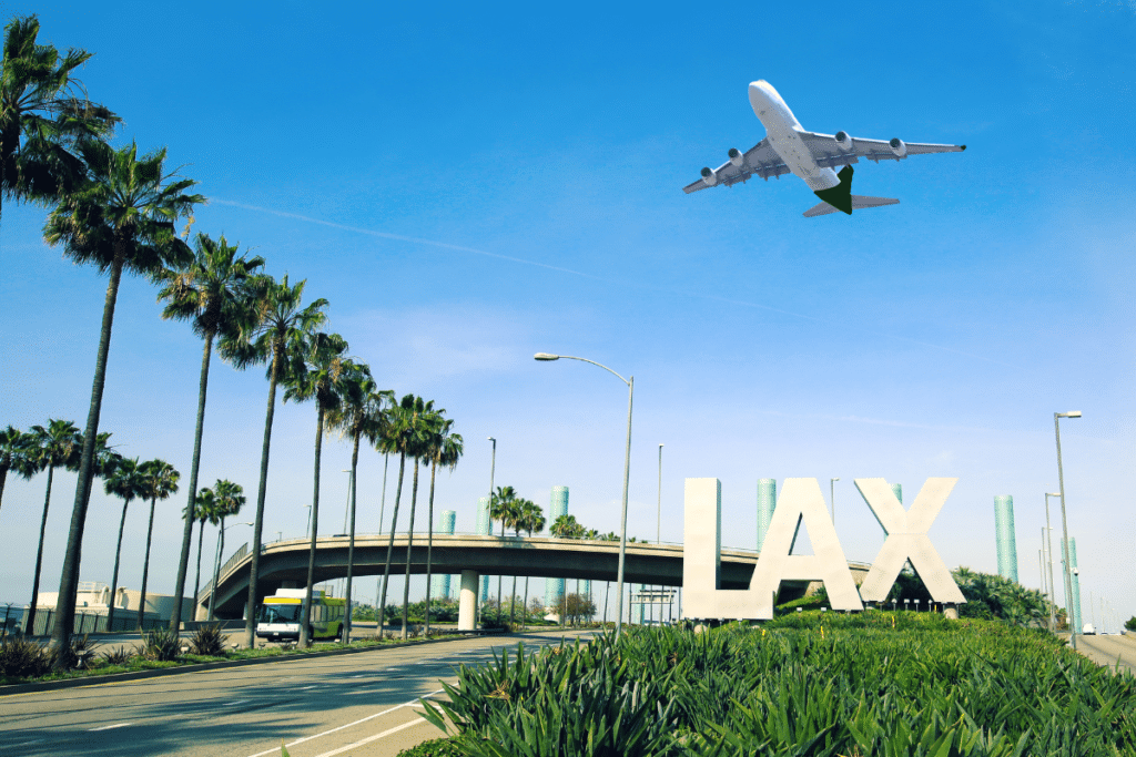 A plane flying over LAX